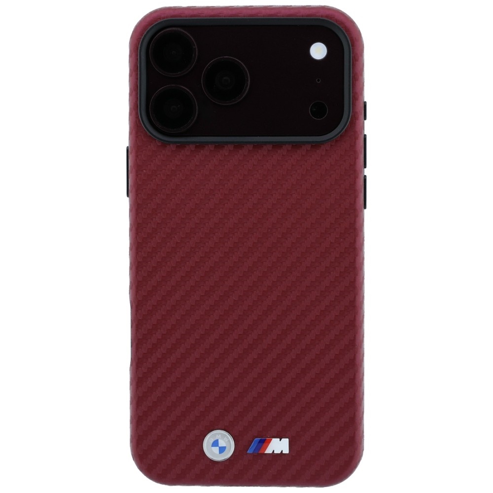 BMW M Carbon Metal Logo MagSafe dėklas iPhone 17 Pro Max / 18 Pro Max - Bordo