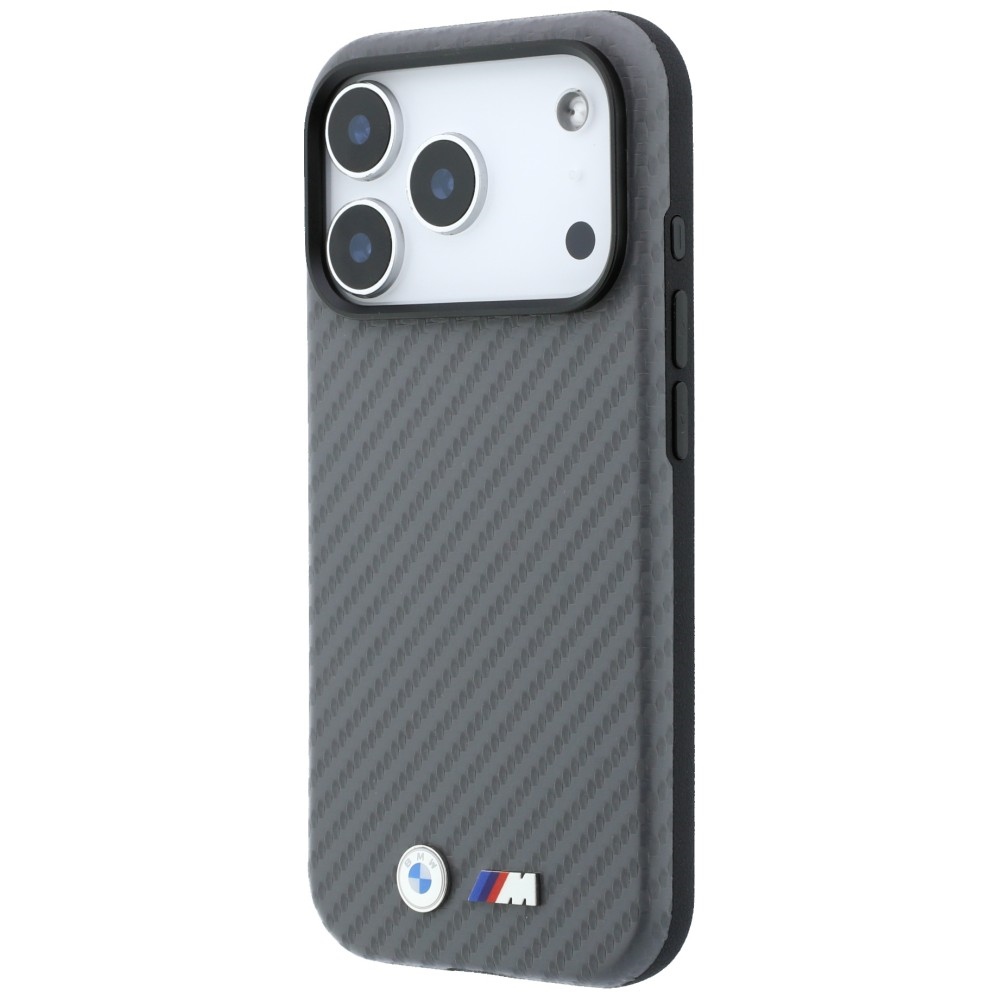 BMW M Carbon Metal Logo MagSafe dėklas iPhone 17 Pro Max / 18 Pro Max - Pilka