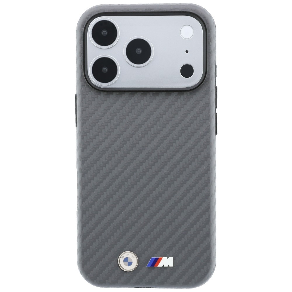 BMW M Carbon Metal Logo MagSafe dėklas iPhone 17 Pro Max / 18 Pro Max - Pilka