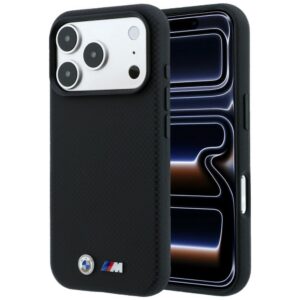 BMW M Quadrille Kevlar Metal Logo MagSafe dėklas skirtas iPhone 17 Pro / 18 Pro - Juoda