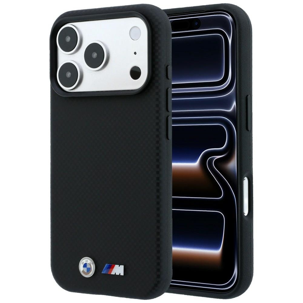 BMW M Quadrille Kevlar Metal Logo MagSafe dėklas skirtas iPhone 17 Pro / 18 Pro - Juoda