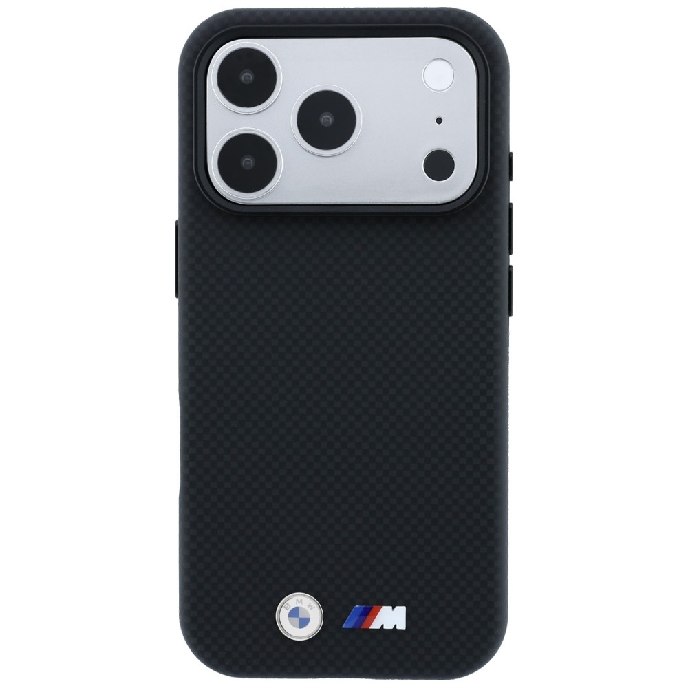 BMW M Quadrille Kevlar Metal Logo MagSafe dėklas skirtas iPhone 17 Pro / 18 Pro - Juoda