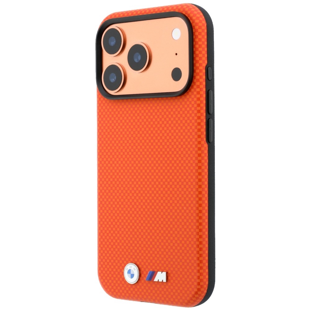BMW M Quadrille Kevlar Metal Logo MagSafe dėklas skirtas iPhone 17 Pro Max / 18 Pro Max - Oranžinė