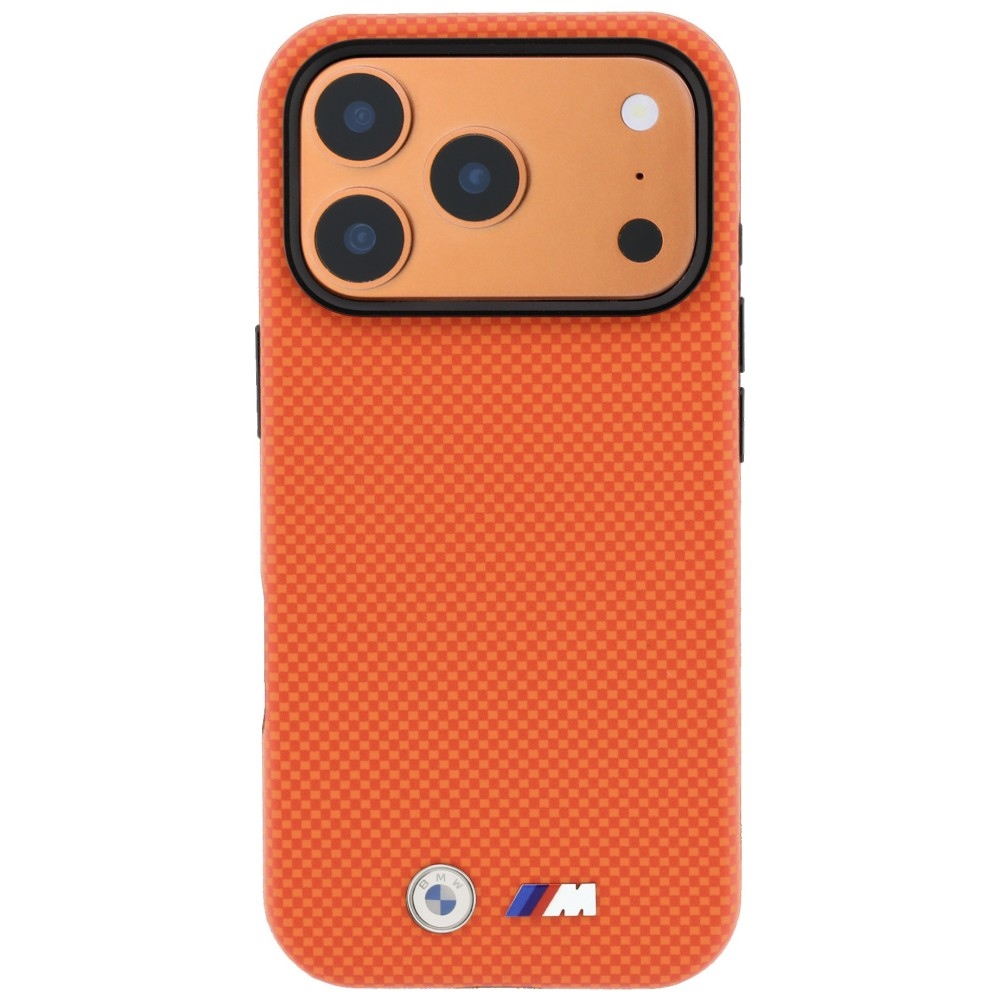 BMW M Quadrille Kevlar Metal Logo MagSafe dėklas skirtas iPhone 17 Pro Max / 18 Pro Max - Oranžinė