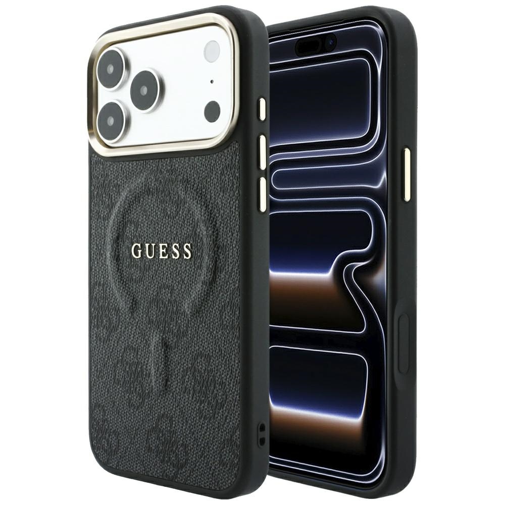 Guess Embossed 4G Classic MagSafe dėklas iPhone 17 Pro / 18 Pro - Juodas
