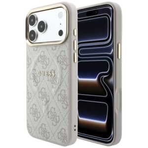 Guess Reljefo 4G Klasikinis MagSafe dėklas iPhone 17 Pro Max / 18 Pro Max - Rožinė