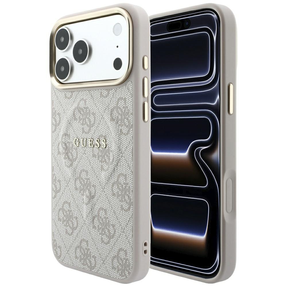 Guess Reljefo 4G Klasikinis MagSafe dėklas iPhone 17 Pro Max / 18 Pro Max - Rožinė