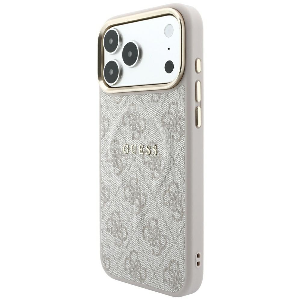 Guess Reljefo 4G Klasikinis MagSafe dėklas iPhone 17 Pro Max / 18 Pro Max - Rožinė