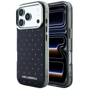 Karl Lagerfeld IML blizgūs dėklas su visapusiu logotipu ir elektrinės plokavimo logotipu - juodas (iPhone 17 Pro / 18 Pro)