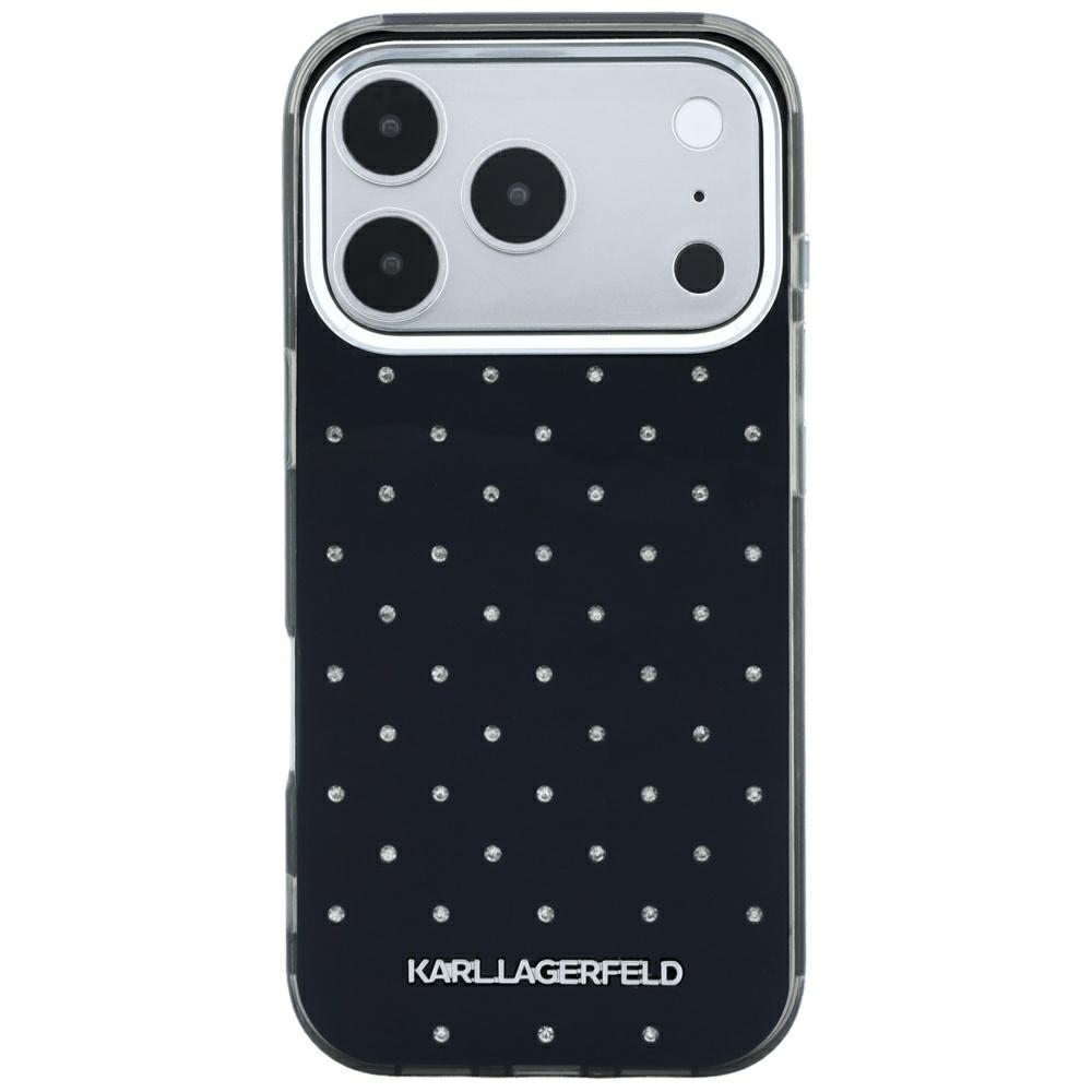 Karl Lagerfeld IML blizgūs dėklas su visapusiu logotipu ir elektrinės plokavimo logotipu - juodas (iPhone 17 Pro / 18 Pro)