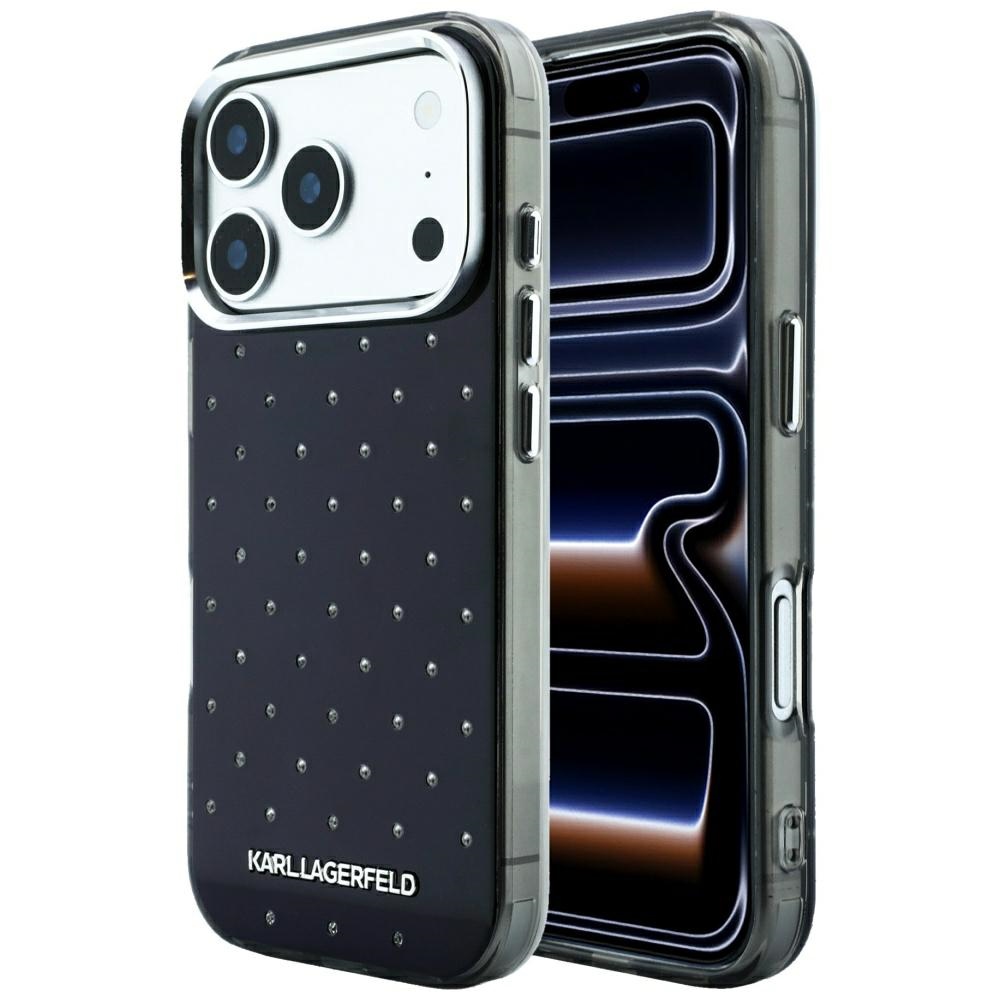 Karl Lagerfeld IML kristalai visame paviršiuje ir galivanizuoto logotipo dėklas iPhone 17 Pro Max / 18 Pro Max - juodas