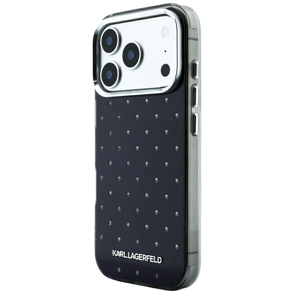Karl Lagerfeld IML kristalai visame paviršiuje ir galivanizuoto logotipo dėklas iPhone 17 Pro Max / 18 Pro Max - juodas