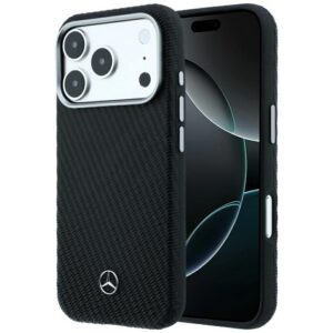 Mercedes Leather Semi Wrap Wood Effect MagSafe dėklas iPhone 17 Pro / 18 Pro - juodas
