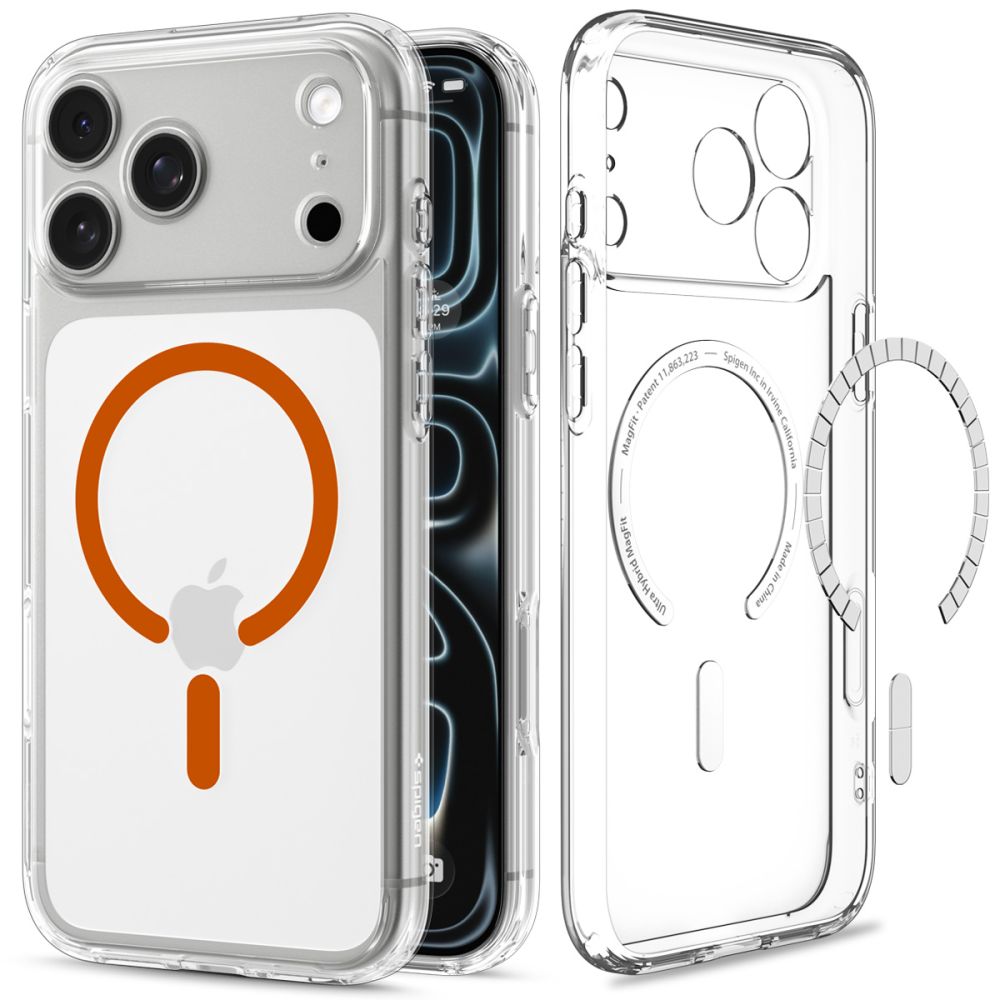 Dėklas Spigen Ultra Hybrid MagSafe iPhone 17 Pro / 18 Pro, skaidrus oranžinis