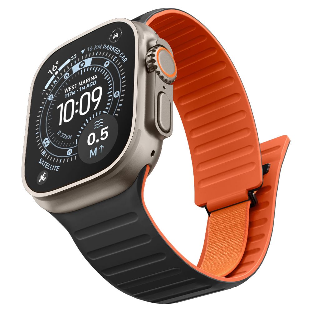 Dirželis Spigen Athlex Air M Apple Watch 8 / 9 / 10 / 11 / 12 / SE / Ultra (44 / 45 / 46 / 49 mm), juodas / oranžinis