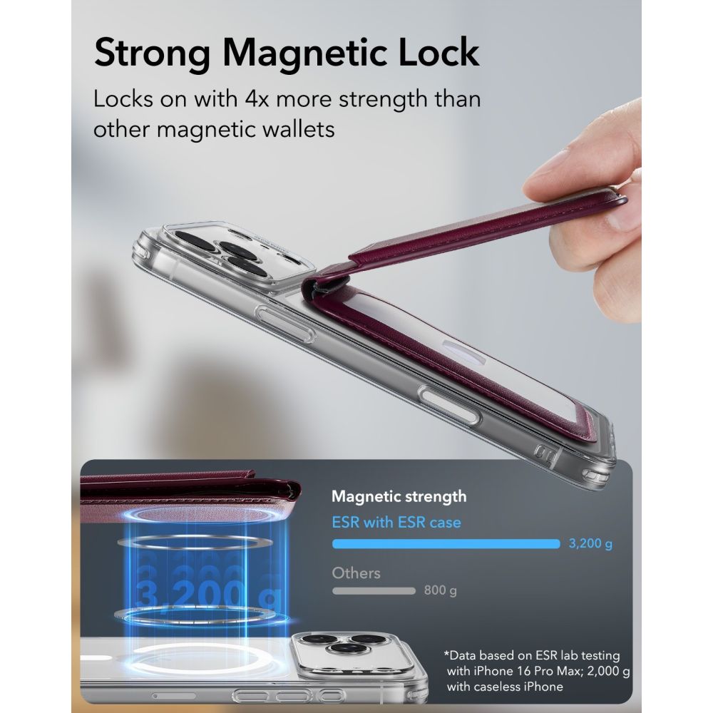 Piniginė ESR Classic RFID Magnetic Wallet Stand su MagSafe, tamsiai bordinė