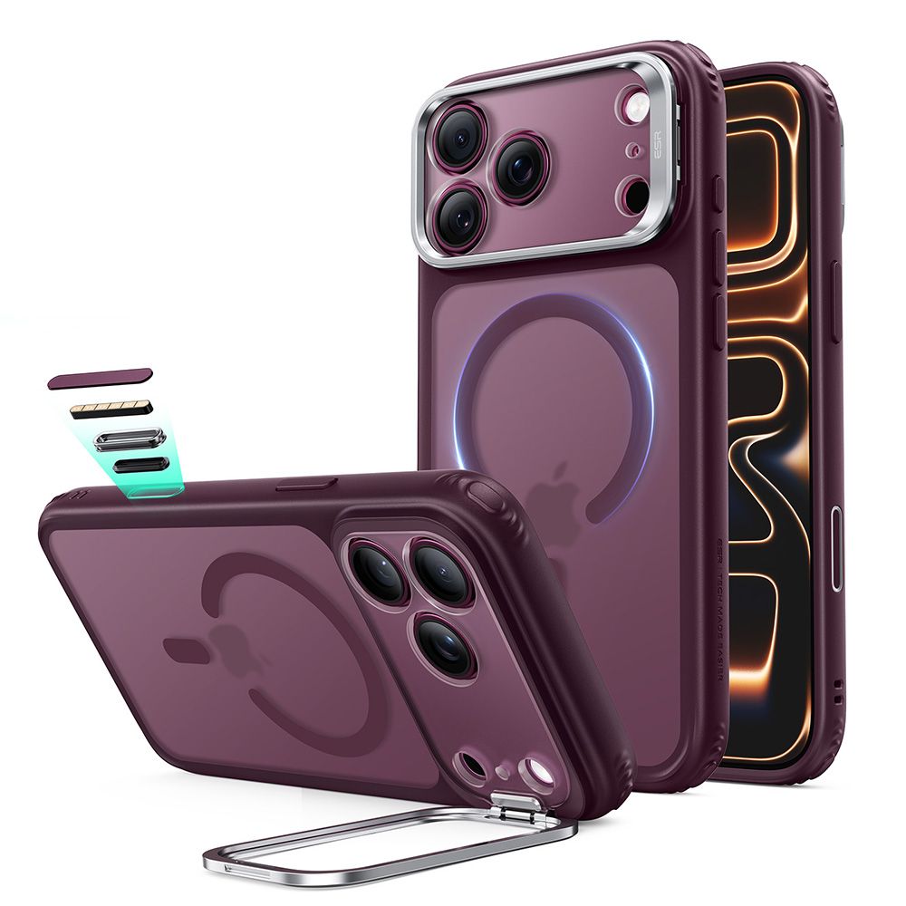 Dėklas ESR Classic Hybrid Kickstand MagSafe iPhone 17 Pro Max / 18 Pro Max, matinis tamsiai bordo