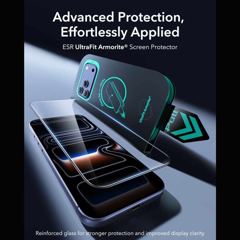 Apsauginis stiklas ESR UltraFit Armorite iPhone 17 Pro / 18 Pro, 2 vnt., juodas