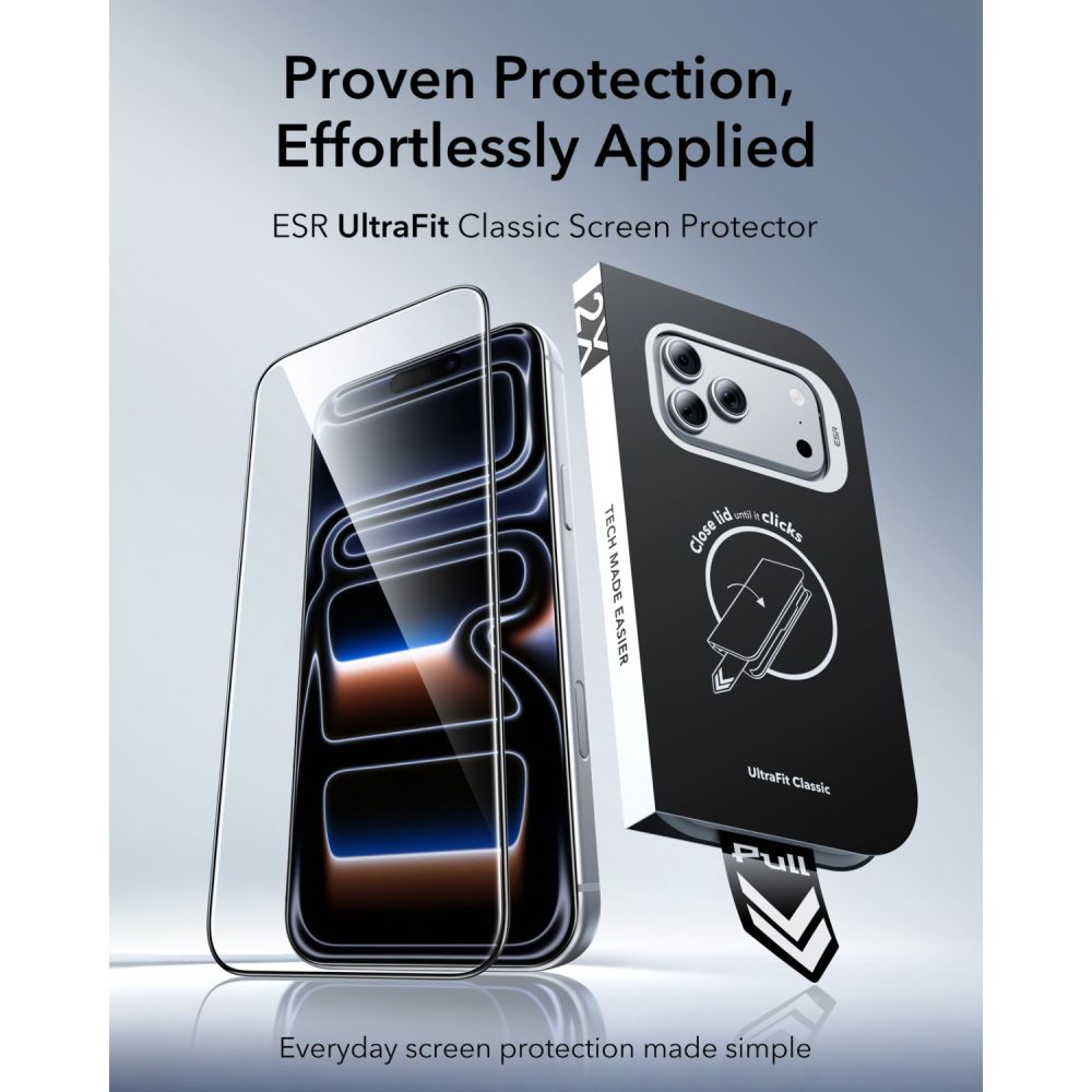Apsauginis stiklas ESR UltraFit Classic iPhone 17 Pro Max / 18 Pro Max, 2 vnt., juodas