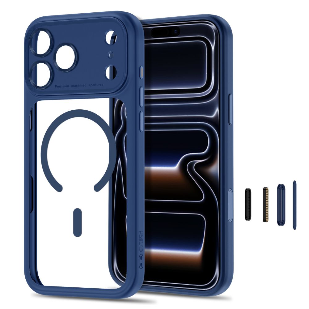 Dėklas Tech-Protect MagPeak MagSafe CC iPhone 17 Pro Max / 18 Pro Max, tamsiai mėlynas/skaidrus