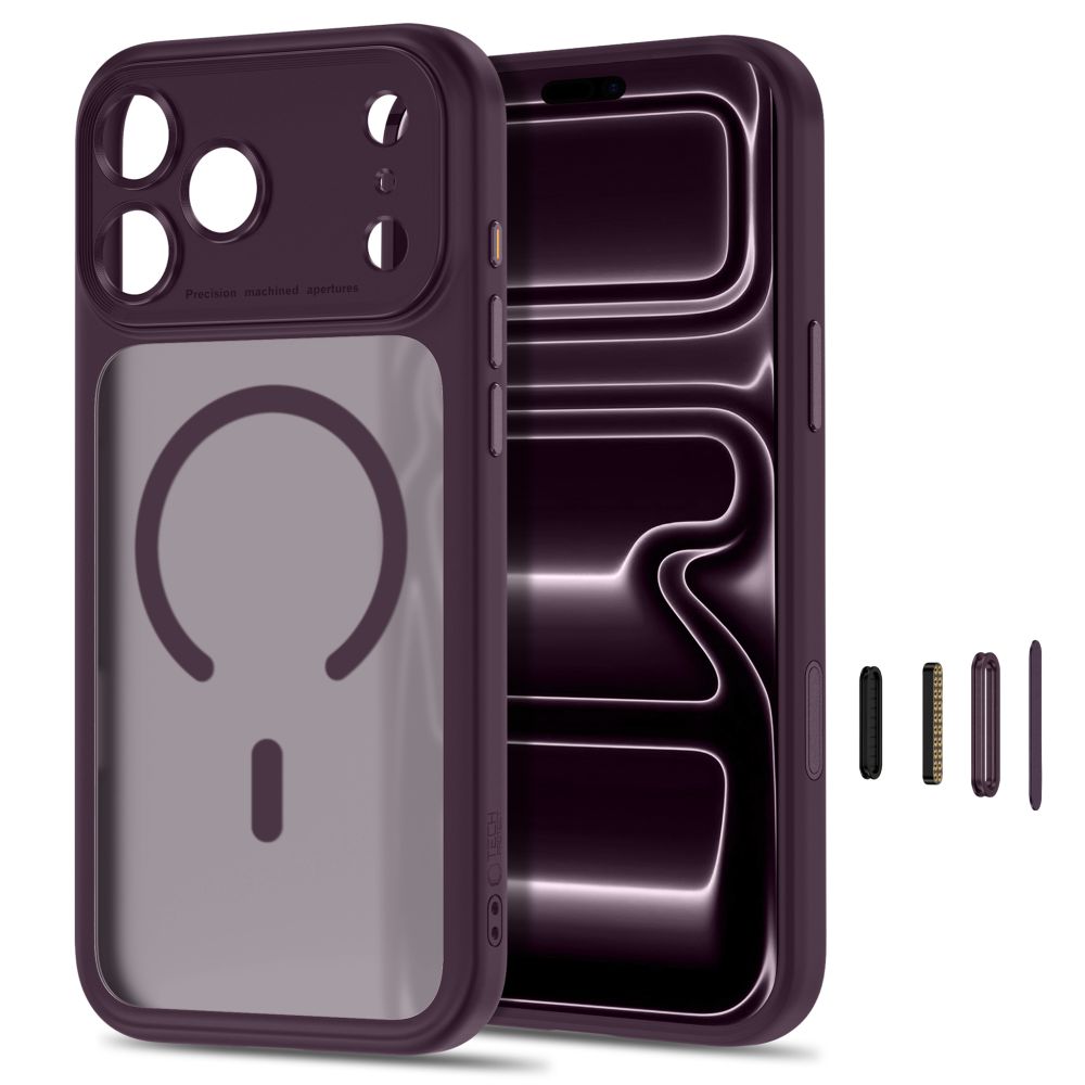 Dėklas Tech-Protect MagPeak MagSafe CC iPhone 17 Pro Max / 18 Pro Max, matinis tamsiai vyšninis