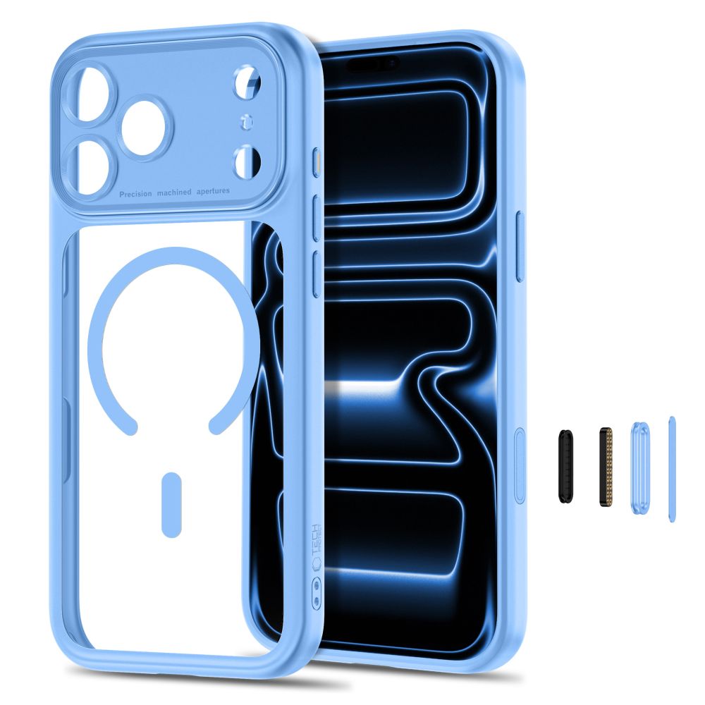 Dėklas Tech-Protect MagPeak MagSafe CC iPhone 17 Pro / 18 Pro, šviesiai mėlynas/skaidrus