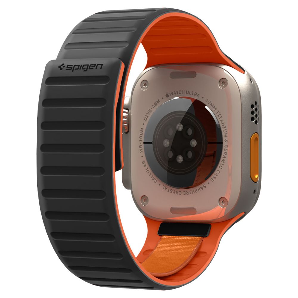 Dirželis Spigen Athlex Air M Apple Watch 8 / 9 / 10 / 11 / 12 / SE / Ultra (44 / 45 / 46 / 49 mm), juodas / oranžinis