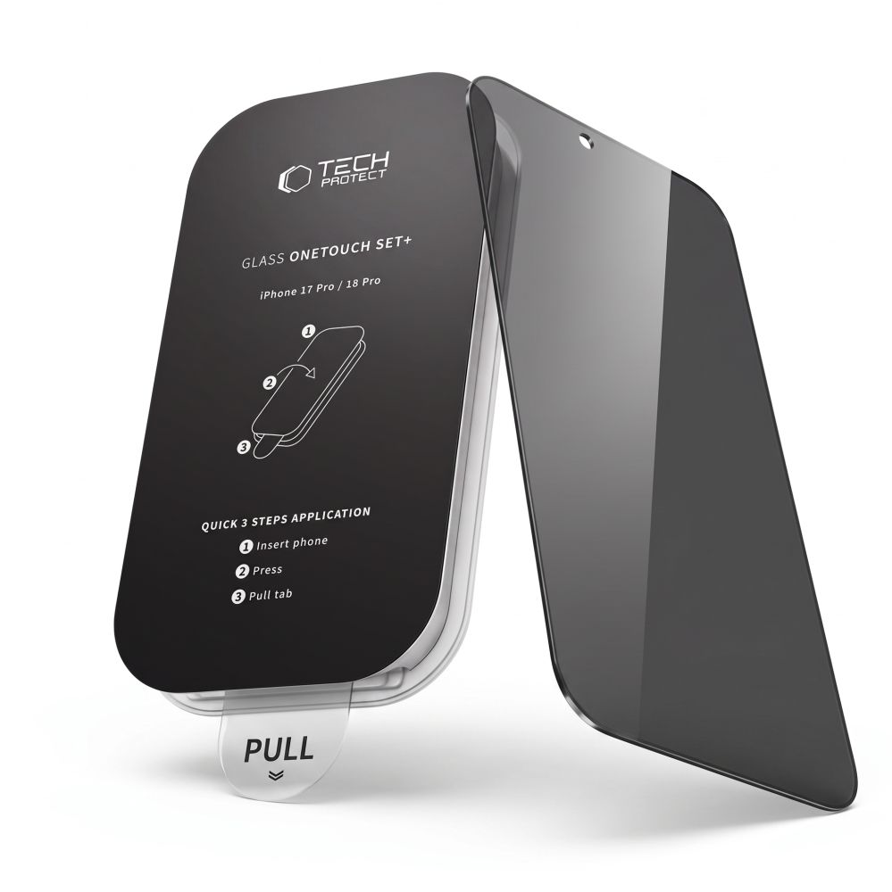 Apsauginis stiklas su privatumo filtru Tech-Protect OneTouch Set Spy+ iPhone 18 Pro, 2 vnt.