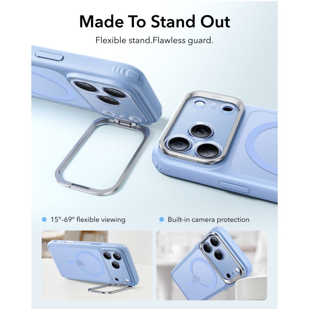 Dėklas ESR Classic Hybrid Kickstand MagSafe iPhone 17 Pro / 18 Pro, matinis šviesiai mėlynas