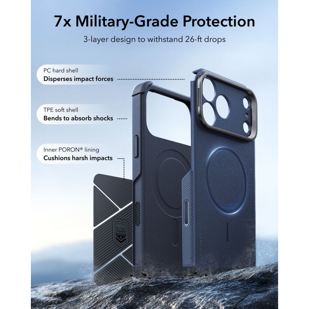 Dėklas ESR Cyber Tough Kickstand MagSafe iPhone 17 Pro Max / 18 Pro Max, mėlynas