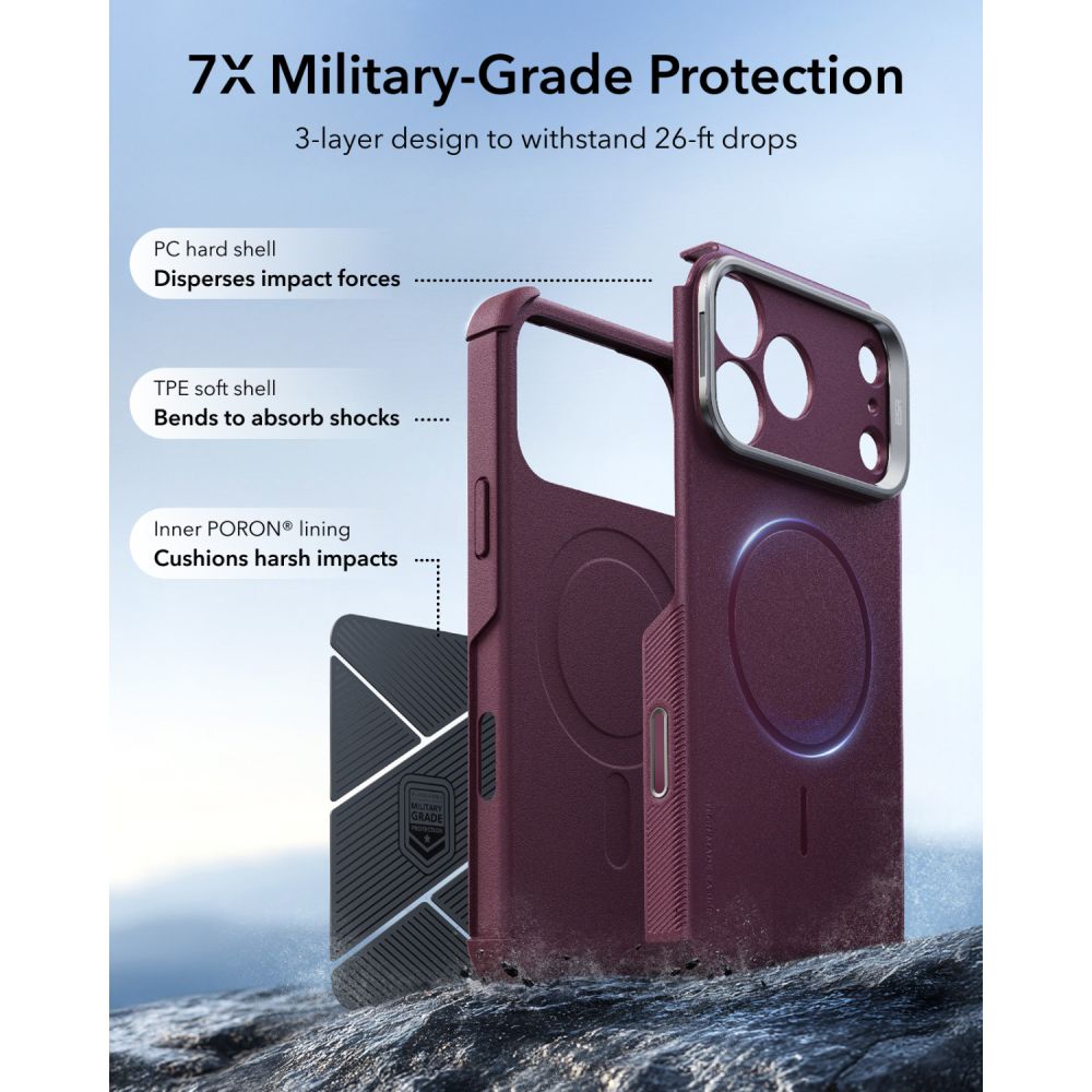 Dėklas ESR Cyber Tough Kickstand MagSafe iPhone 17 Pro Max / 18 Pro Max, bordo
