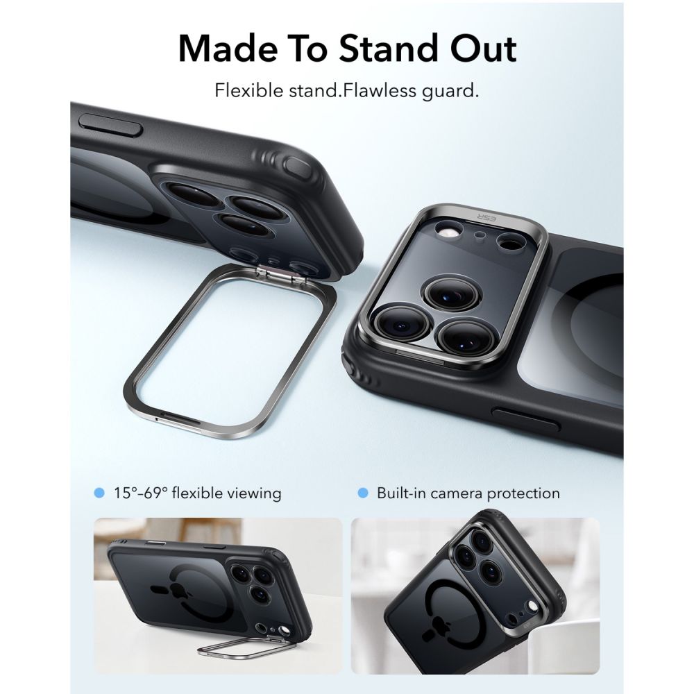 Dėklas ESR Classic Hybrid Kickstand MagSafe iPhone 17 Pro Max / 18 Pro Max, skaidriai juodas