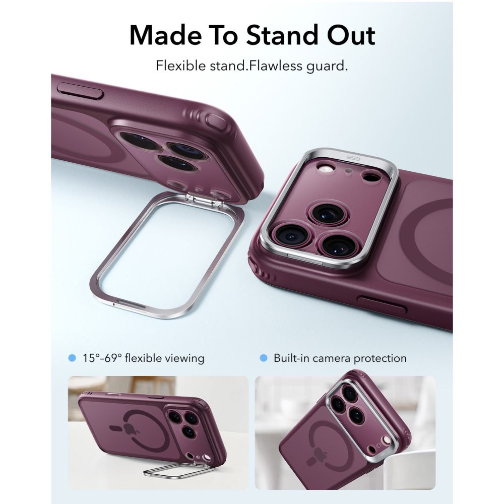 Dėklas ESR Classic Hybrid Kickstand MagSafe iPhone 17 Pro Max / 18 Pro Max, matinis tamsiai bordo