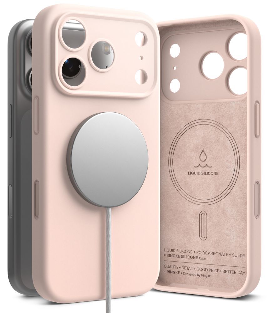 Dėklas Ringke Silicone Magnetic MagSafe iPhone 18 Pro Max, smėlio rožinis