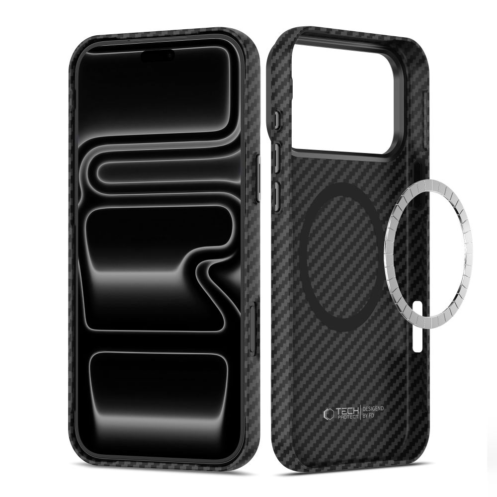 Dėklas Tech-Protect Ion Carbon MagSafe iPhone 17 Pro / 18 Pro, juodas/sidabrinis