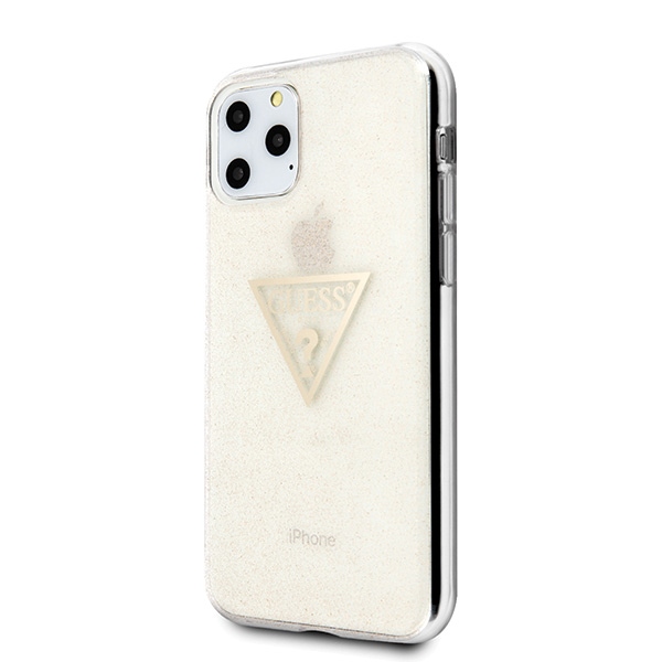 Guess dėklas iPhone 11 Pro – auksinis, Glitter Triangle