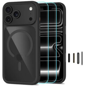 Dėklas su apsauginiu stiklu Tech-Protect MagOne MagSafe CC, iPhone 17 Pro Max / 18 Pro Max, juodas/skaidrus