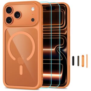 Dėklas su apsauginiu stiklu Tech-Protect MagOne MagSafe CC, iPhone 17 Pro Max / 18 Pro Max, kosminis oranžinis/skaidrus