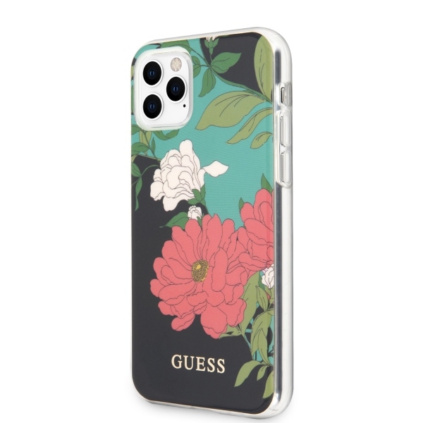 Guess dėklas iPhone 11 Pro – juodas, gėlių motyvas