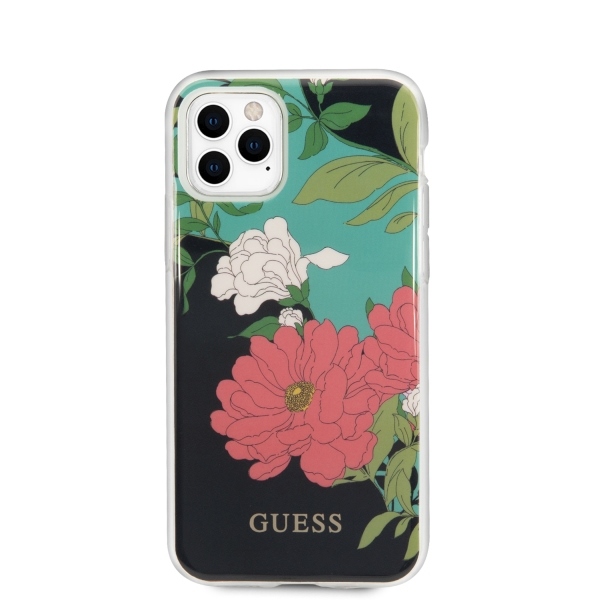 Guess dėklas iPhone 11 Pro – juodas, gėlių motyvas