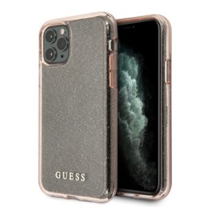 Guess dėklas iPhone 11 Pro – rožinis, blizgučiai