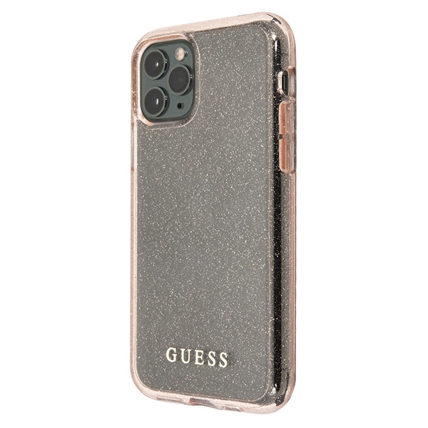 Guess dėklas iPhone 11 Pro – rožinis, blizgučiai