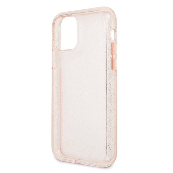 Guess dėklas iPhone 11 Pro – rožinis, blizgučiai