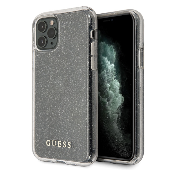 Guess dėklas iPhone 11 Pro – sidabrinis su blizgučiais