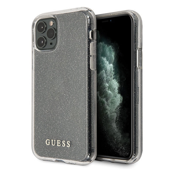 Guess dėklas iPhone 11 Pro Max – sidabrinis, blizgus