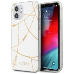 Guess dėklas iPhone 12 mini – baltas, Gold Chain