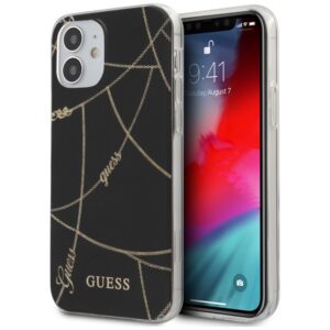 Guess dėklas iPhone 12 mini – juodas, Gold Chain