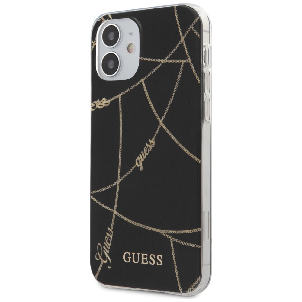 Guess dėklas iPhone 12 mini – juodas, Gold Chain