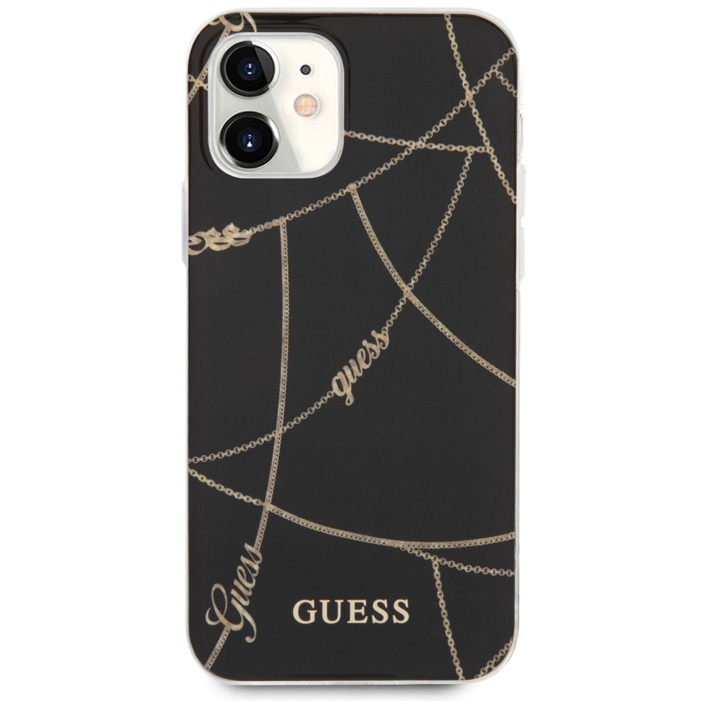 Guess dėklas iPhone 12 mini – juodas, Gold Chain