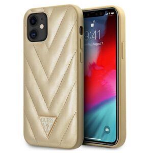 Guess V-Quilted dėklas iPhone 12 mini – auksinis